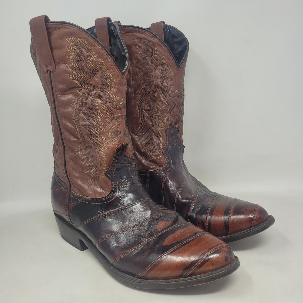 VTG Laredo Mens 11.5EW Brown Leather Eel Skin Western Cowboy Rodeo 6735 Exotic